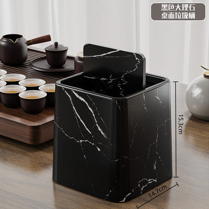 Mini Desktop Swing Lid Trash Can ? Wood Grain & Marble Finish | 15.3cm