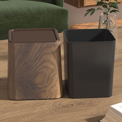 Mini Desktop Swing Lid Trash Can ? Wood Grain & Marble Finish | 15.3cm