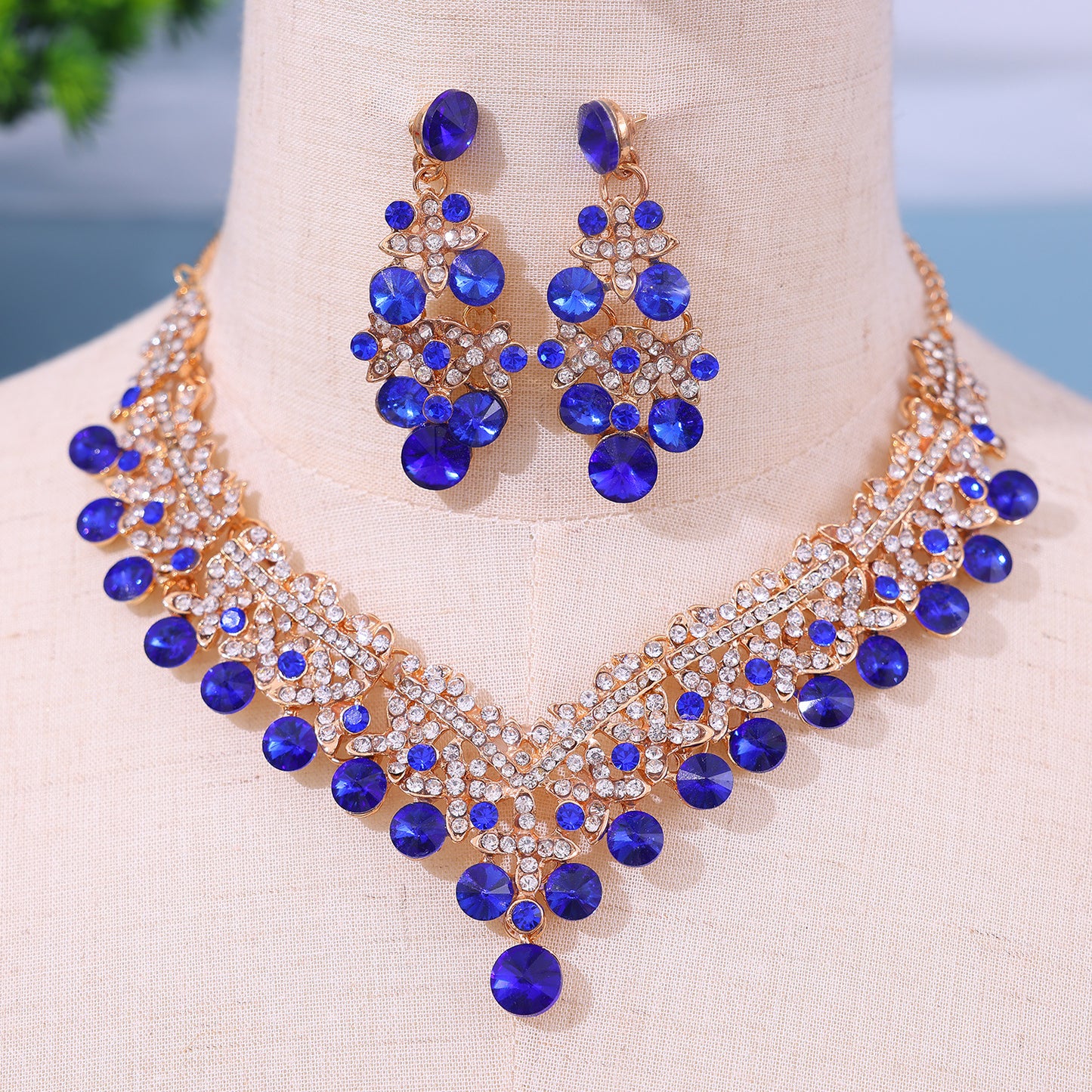 Luxury Rhinestone Necklace & Earrings Set | Crystal Bridal & Evening Jewellery