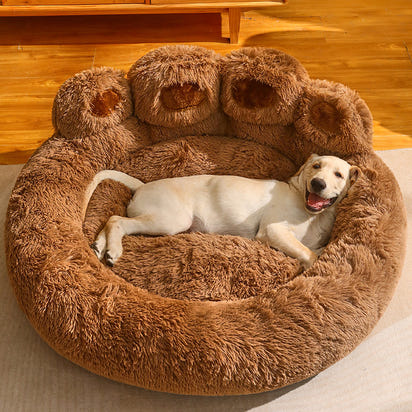 Thermal Bear Paw Dog Bed - Soft Calming Plush Pet Bed for Dogs & Puppies