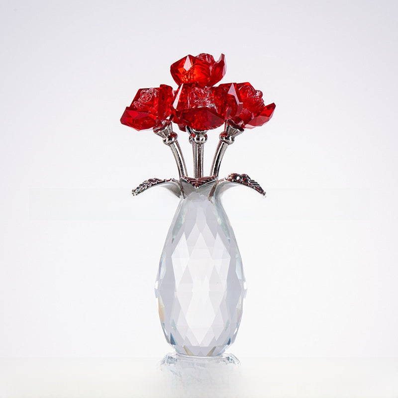 Large Crystal Flower Ornament Glass Rose Decoration Home Gift Red Pink Blue