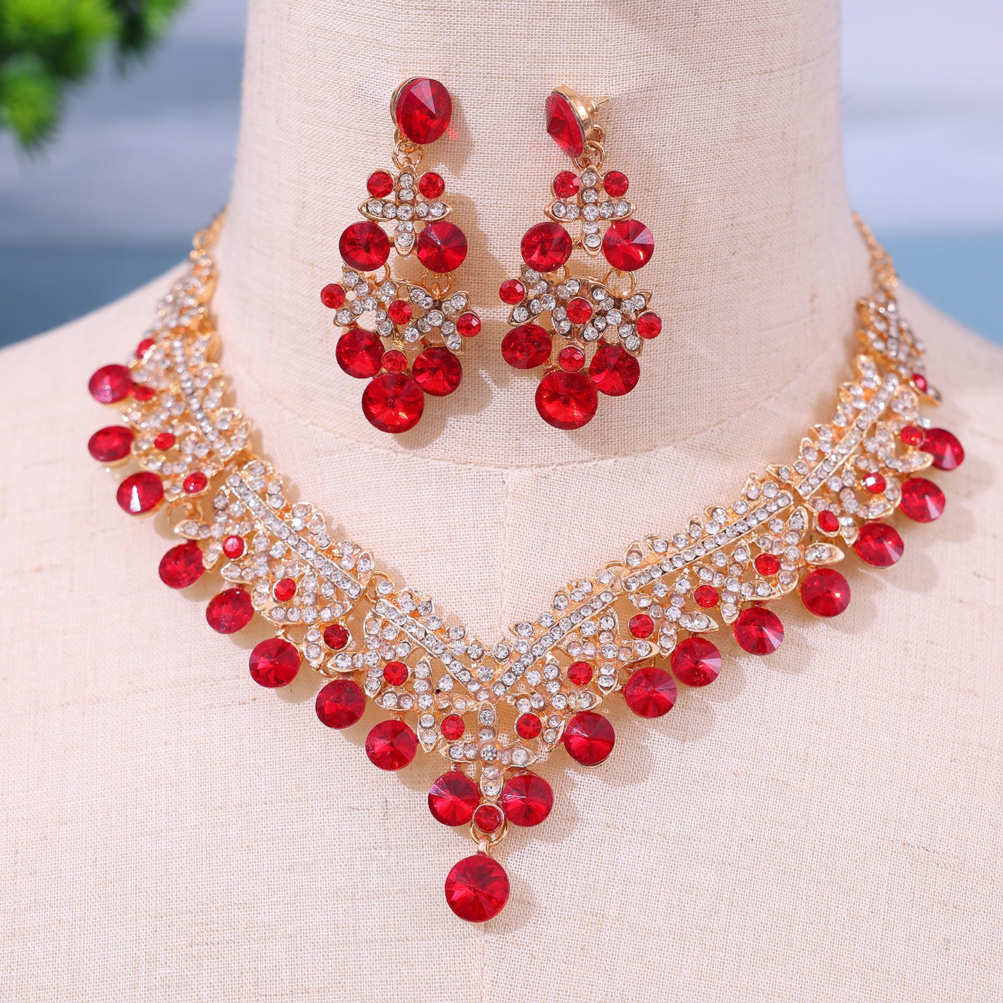 Luxury Rhinestone Necklace & Earrings Set | Crystal Bridal & Evening Jewellery