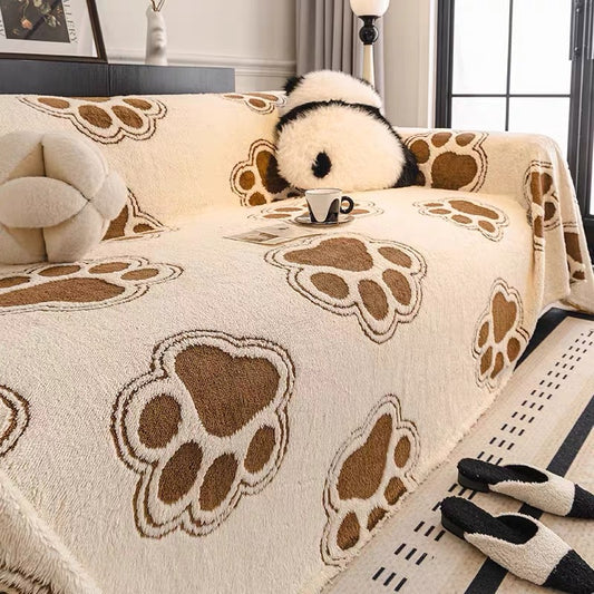 Soft Paw-Print Sofa & Bed Throw Blanket – Multi-Size Luxury Comfort