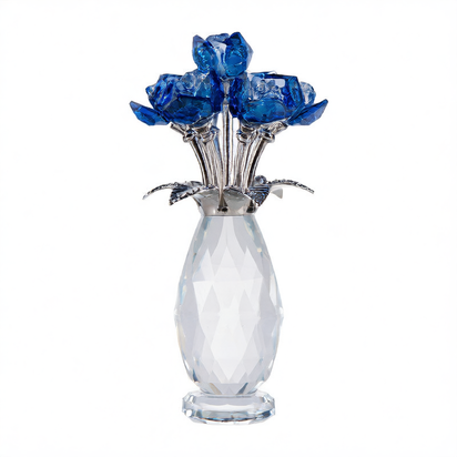 Large Crystal Flower Ornament Glass Rose Decoration Home Gift Red Pink Blue