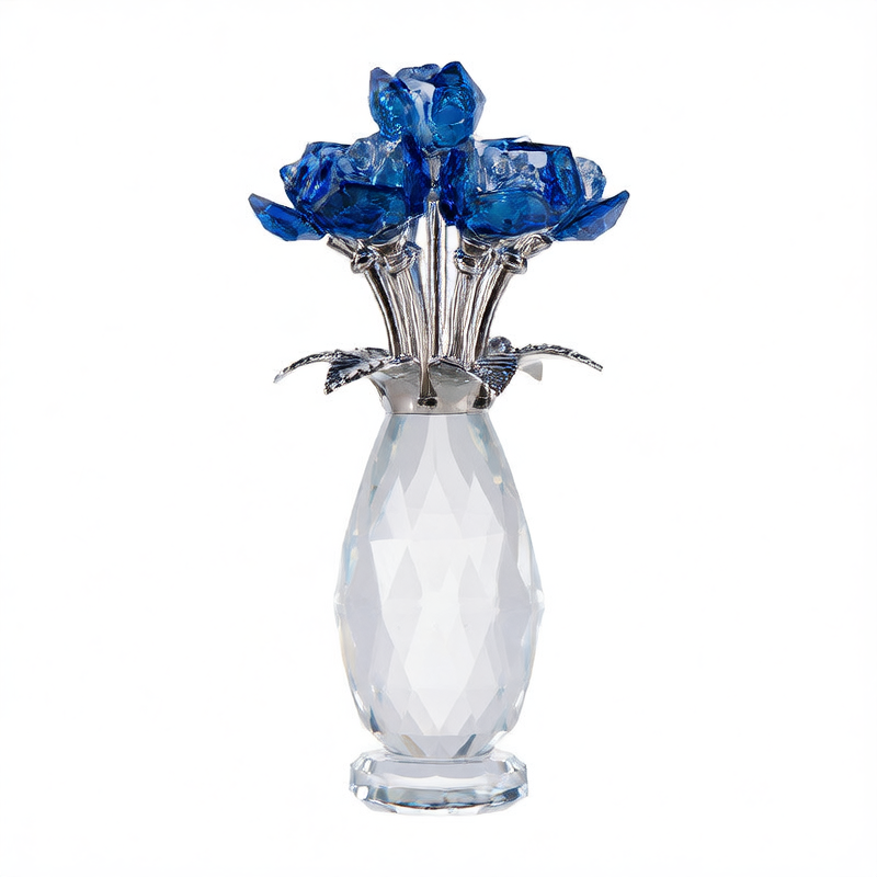 Large Crystal Flower Ornament Glass Rose Decoration Home Gift Red Pink Blue