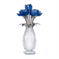 Large Crystal Flower Ornament Glass Rose Decoration Home Gift Red Pink Blue