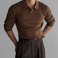 Men's Slim-fit Elastic Lapel Knitwear T-shirt