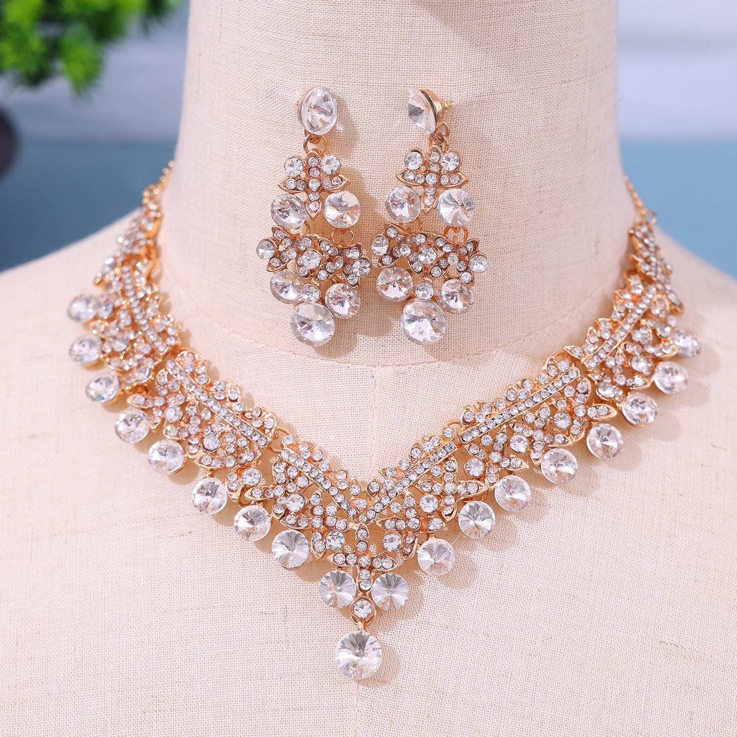 Luxury Rhinestone Necklace & Earrings Set | Crystal Bridal & Evening Jewellery