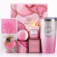 Luxury Pink Bath Gift Set for Her | Candle Soap Tumbler | Valentine?s Gift